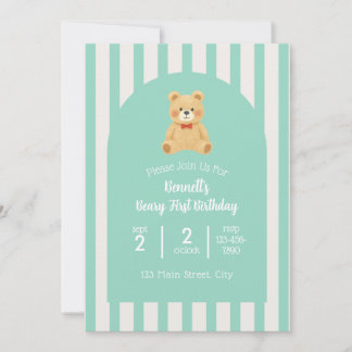 Beary First Birthday Invitation | Teal Einladung
