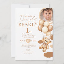 Beary First Birthday Junge Foto Bär Schleife Ballo