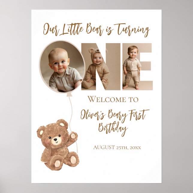 Beary First Birthday Little Bear Foto Willkommen Poster (Vorne)