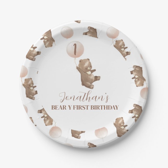 Beary First Birthday Paper Plate Pappteller (Vorderseite)