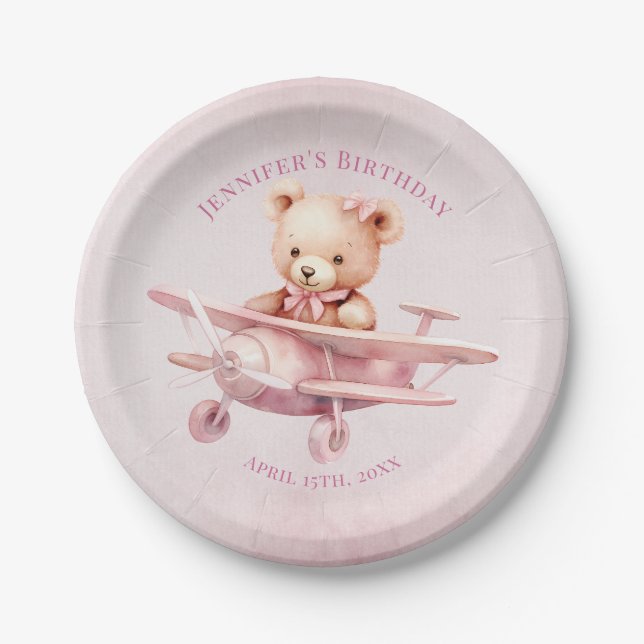 Beary First Birthday Paper Plates Watercolor Teddy Pappteller (Vorderseite)