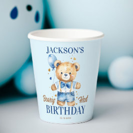 Beary first boys Geburtstag niedlich Teddy Blue Ba Pappbecher