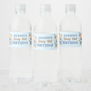 Beary first boys Geburtstag niedlich Teddy Blue Ba Wasserflaschenetikett
