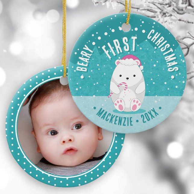 Beary First Christmas Niedlich Polar Bear Baby Fot Keramik Ornament (Von Creator hochgeladen)