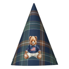 Beary First Navy Plaid Teddy Bear Birthday Party H Partyhütchen