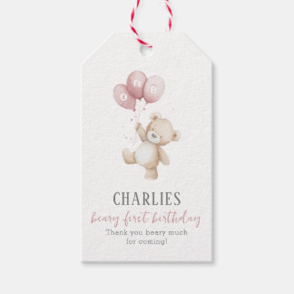 Beary First Pink 1st Birthday Teddy Favor Tag Geschenkanhänger
