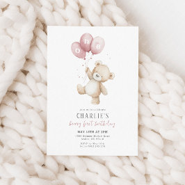Beary First Pink Balloon Junge 1. Geburtstag Teddy Einladung
