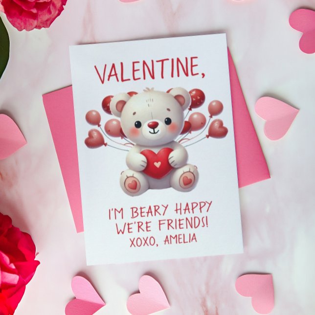 Beary Happy Adorable Teddy Valentine Balloon Card Mitteilungskarte (Von Creator hochgeladen)
