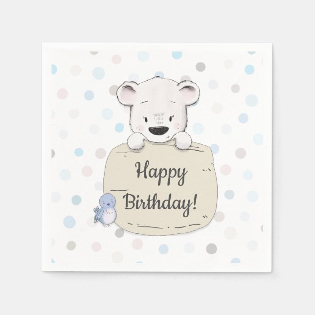 Beary Happy Birthday Napkins Serviette (Vorderseite)