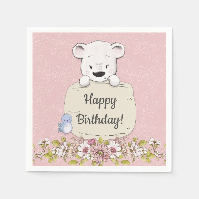Beary Happy Birthday Serviette (Vorderseite)