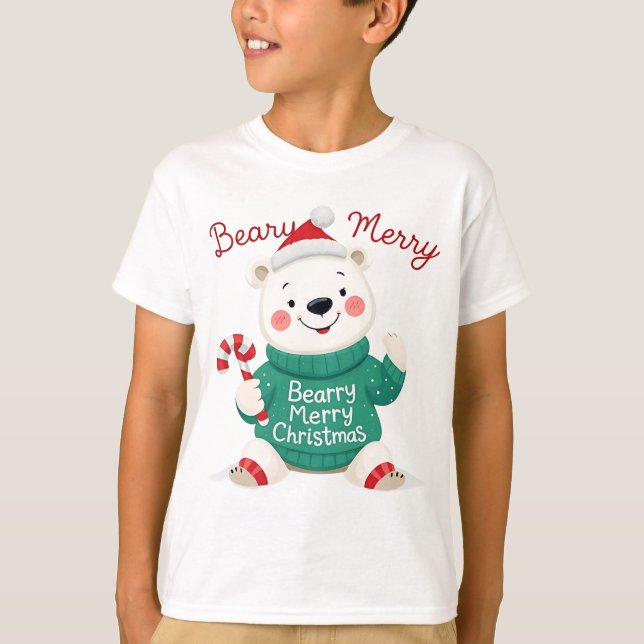 Beary Merry Christmas Polar Bear T-Shirt (Vorderseite)