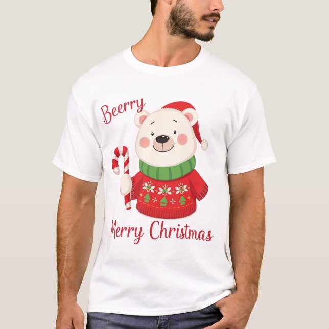 Beary Merry Christmas Polar Bear T-Shirt (Vorderseite)