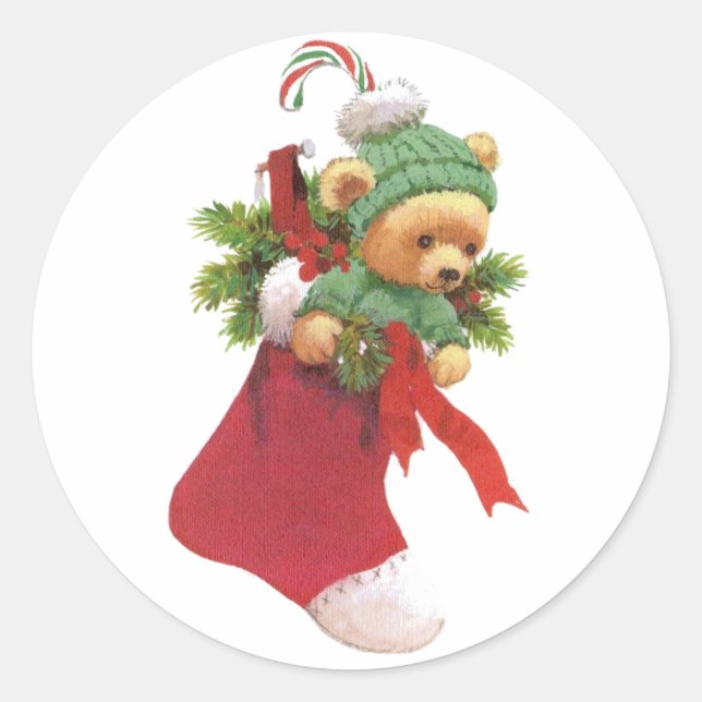 Beary Merry Christmas Runder Aufkleber (Vorderseite)
