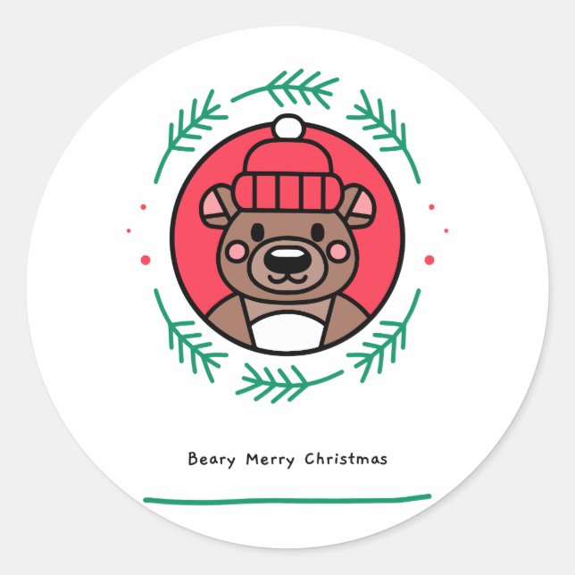 Beary Merry Christmas Runder Aufkleber (Vorderseite)