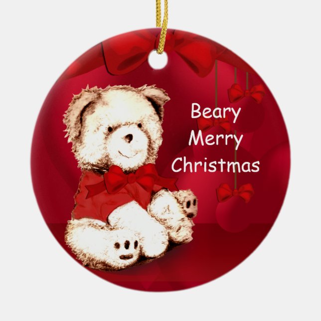Beary Merry Christmas Teddy Bear Ornament (Vorne)