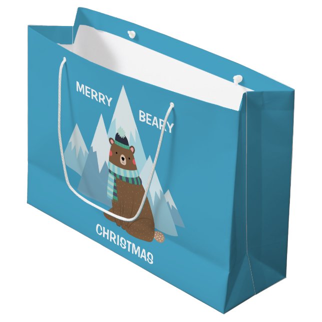 Beary Merry Mountain Christmas Große Geschenktüte (Vorderseite Schrägansicht)