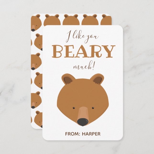 Beary Much Bear Classroom Valentine Card (Vorne/Hinten)