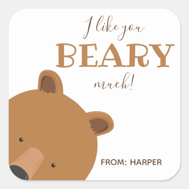 Beary Much Bear Classroom Valentine Quadratischer Aufkleber (Vorderseite)