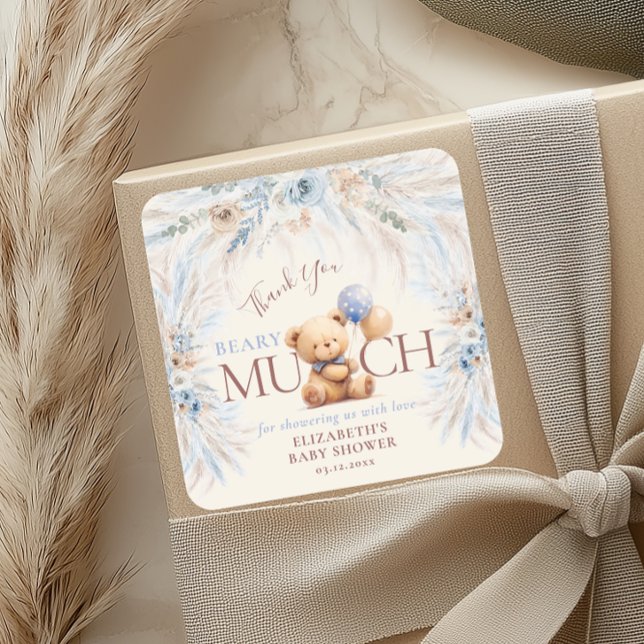 Beary Much Teddy Bear Baby Shower Thank You Quadratischer Aufkleber (Von Creator hochgeladen)