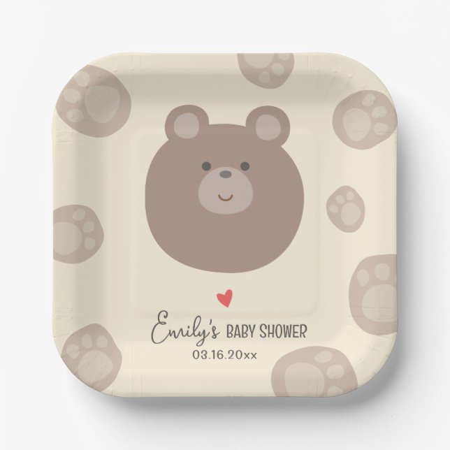 Beary Niedlich Brown Teddy Bear Cub Boy Babydusche Pappteller (Vorderseite)