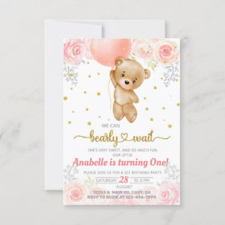 Beary niedlich Girl erste Einladung zum 1. Geburts