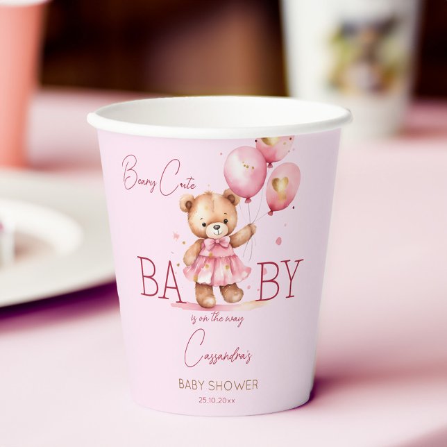 Beary niedlich Girl Teddy Bär Baby Duschgeschirr Pappbecher (Beary cute teddy bear girls baby shower tableware personalized paper cups)