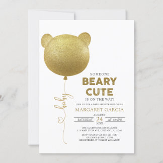 Beary Niedlich Gold Ballon Teddy Bear Baby Dusche Einladung