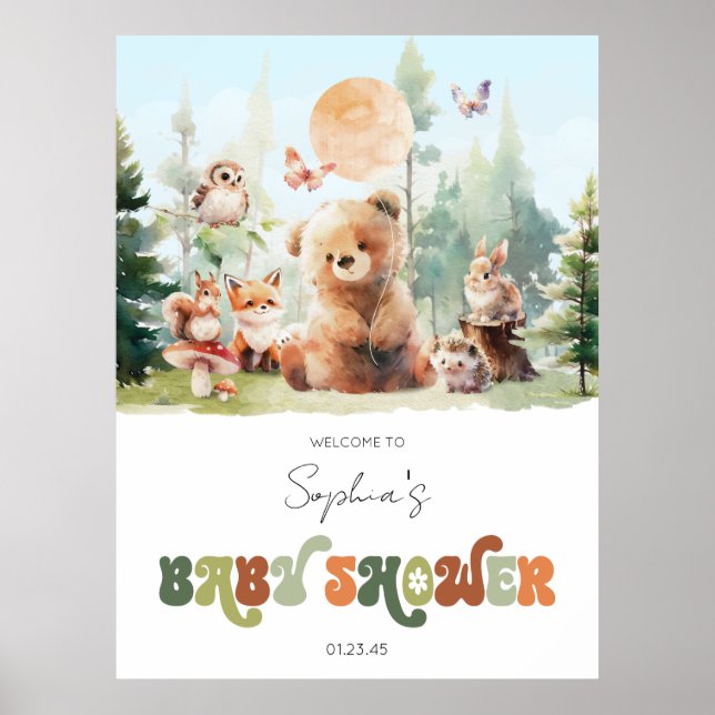 Beary Niedlich Woodland Baby Dusche Willkommen Poster (Vorne)