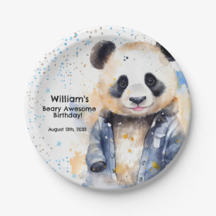 Beary Phantastisch Boys Watercolor Panda Geburtsta Pappteller