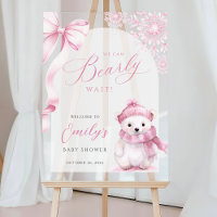 Beary Pink Winter Baby Shower Acryl-Willkommenssch