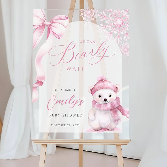 Beary Pink Winter Baby Shower Acrylic Welcome Sign Acrylschild (Von Creator hochgeladen)