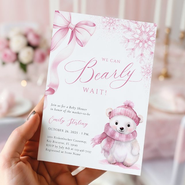 Beary Pink Winter Baby Shower Invitation Einladung (Von Creator hochgeladen)