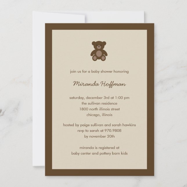 Beary Sweet Baby Shower Invitation Neutral Gender Einladung (Vorderseite)