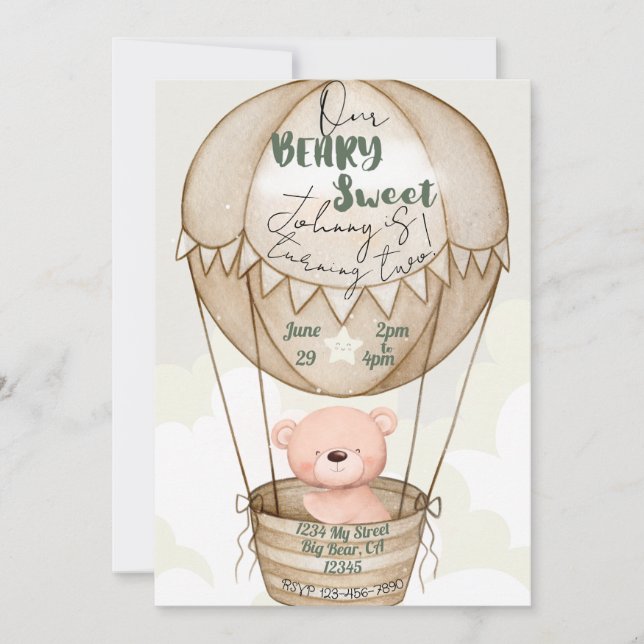 Beary Sweet Birthday Einladung (Vorderseite)