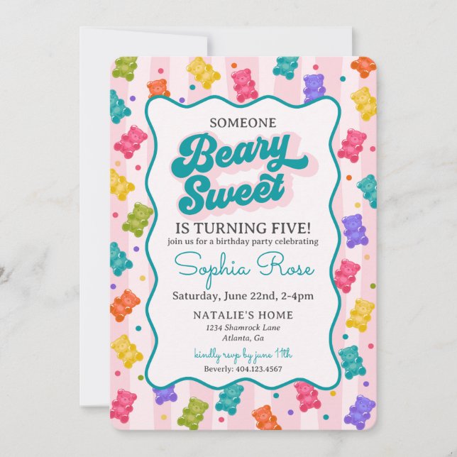 Beary Sweet Candy Gummy Bear Birthday Invitation Einladung (Vorderseite)