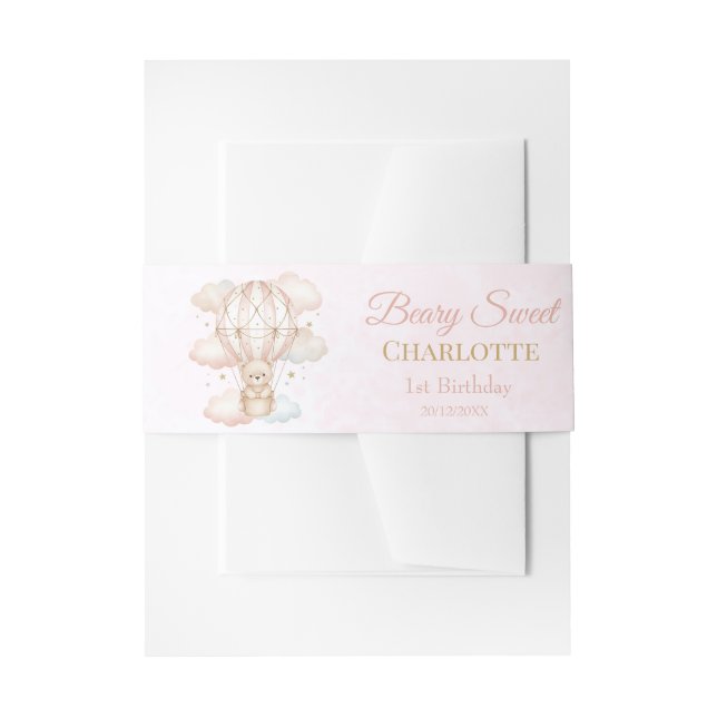 Beary Sweet Hot Air Balloon 1st Birthday Einladungsbanderole (Vorderseite Beispiel)