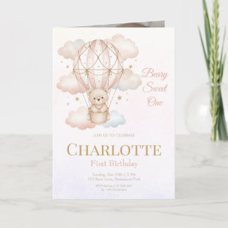 Beary Sweet Hot Air Balloon 1st Birthday Photo Einladung