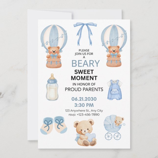 BEARY SWEET MOMENT BOY BABY SHOWER SAVE THE DATE (Vorderseite)