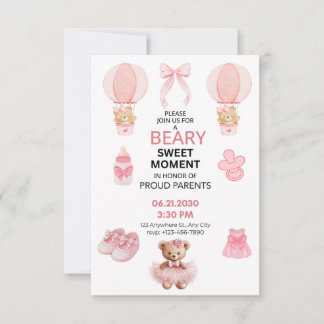 BEARY SWEET MOMENT GIRL BABY SHOWER SAVE THE DATE
