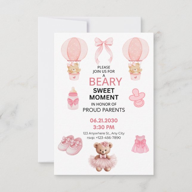 BEARY SWEET MOMENT GIRL BABY SHOWER SAVE THE DATE (Vorderseite)