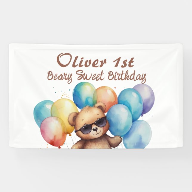 Beary Sweet Teddy mit Brille und Ballon Banner (Horizontal)