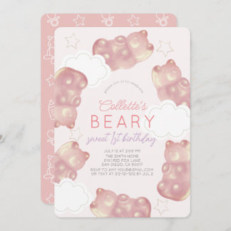 Beary Wait Pink Gummy Bear Girl 1. Geburtstag Einladung