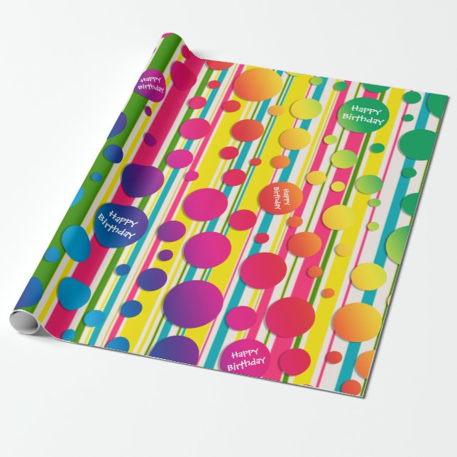 [Beatnik-Blasen] Retro-Polka-Dot Regenbogen Geschenkpapier (Ungerollt)