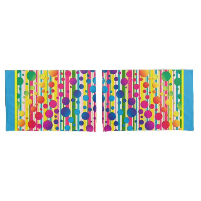 [Beatnik-Blasen] Retro Tupfen-Streifen-Blau Kissenbezug (Vorderseite-Set)