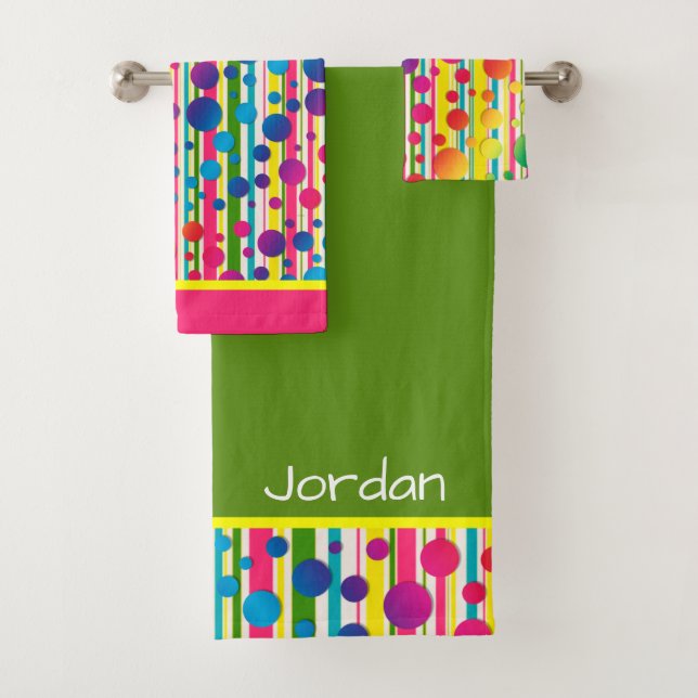[Beatnik-Blasen] Retro Tupfen-Streifen-Regenbogen Badhandtuch Set (Insitu)