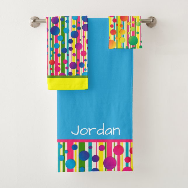 [Beatnik-Blasen] Retro Tupfen-Streifen-Regenbogen Badhandtuch Set (Insitu)
