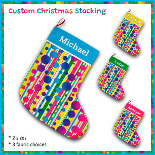 [Beatnik Bubbles] Retro Polka Dot Streifen blau Großer Weihnachtsstrumpf
