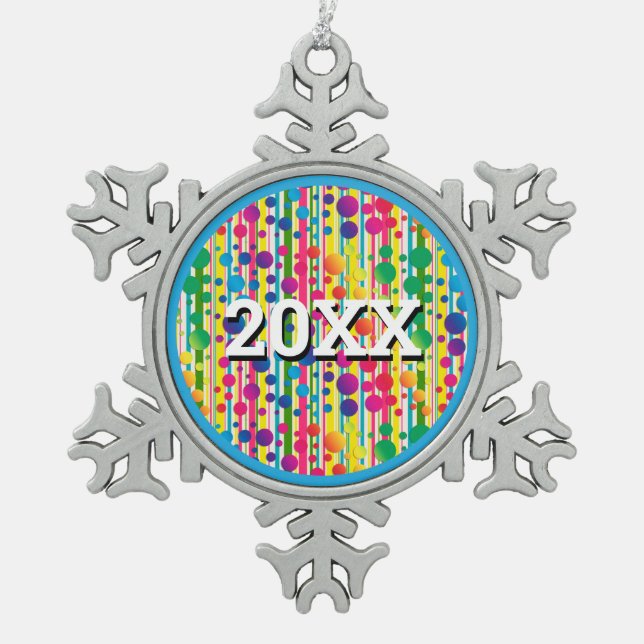 [Beatnik Bubbles] Retro Polka Dot Streifen blau Schneeflocken Zinn-Ornament (Vorderseite)