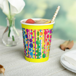 [Beatnik Bubbles] Retro Polka Dot Strip - Gelb Pappbecher