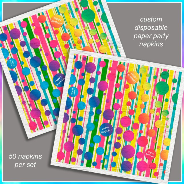 [Beatnik Bubbles] Retro Polka Dot Strippapier Serviette (Customize the text for you event. )